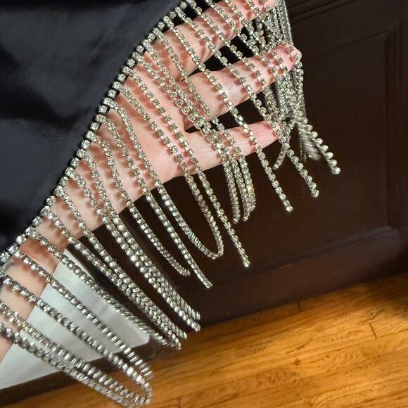 FASHION NOVA Black Augustine Satin Surplice Mini Dress with Jewel Fringe 2XL - Picture 6 of 9